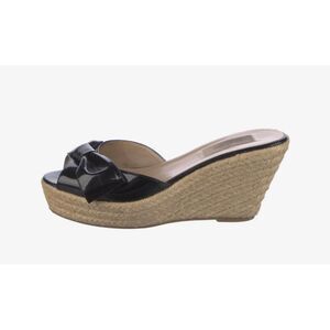 Valentino black patent bow wedge espadrilles 38